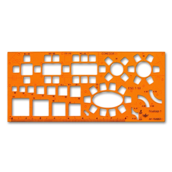 orange Schablone Sanitär und Küche NN 1:100 transparenter Kunststoff 